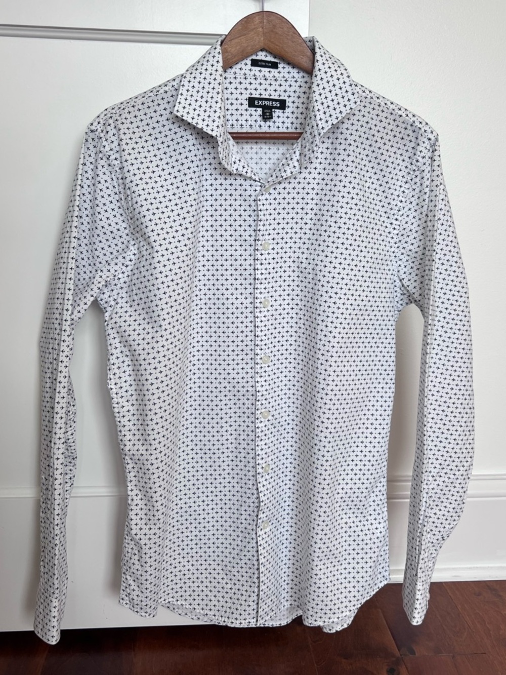 Express White Airplane Print Men's Button-Up Shirt